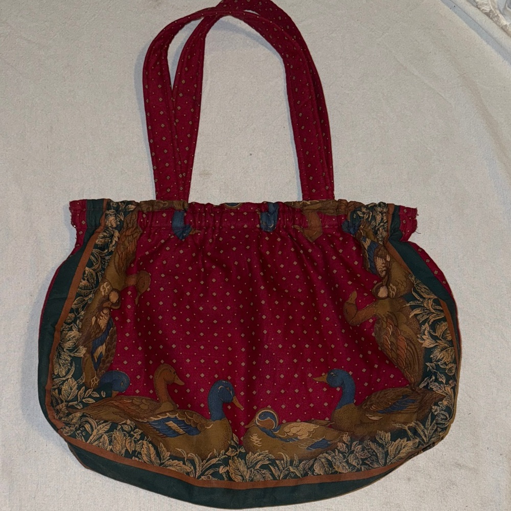 Vintage handmade Red Tote Sewing Bag with Duck Design